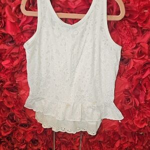 Cherokee White Floral Eyelet Lace Tank Top Size 7/8 (2 Small Stains On Front-pic